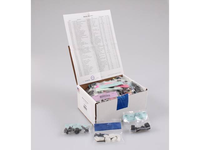 HARDWARE KIT, Master Body, correct fasteners to assemble vehicle sheetmetal in one kit at a discount over purchasing individual smaller kits, (531) incl OE style fasteners w/ correct color and markings