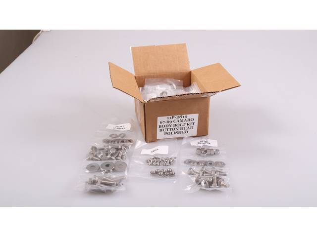 Polished Stainless Master Body Hardware Kit, 577-pc, button and socket head bolts, Trucks USA reproduction for (67-69)