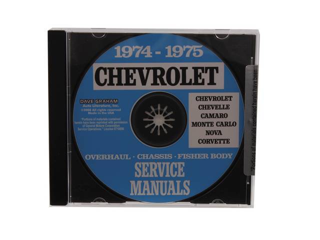 SHOP MANUAL ON CD, 1974-75 Chevrolet, Incl 1974-75 Chevrolet chassis, overhaul and Fisher body manuals