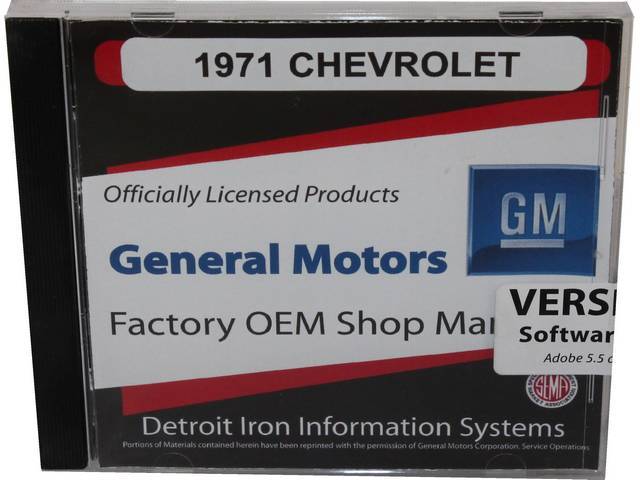 SHOP MANUAL ON CD, 1971 Chevrolet, Incl 1971 Chevrolet chassis, overhaul and Fisher body manuals, 1964-72 Chevrolet parts manuals