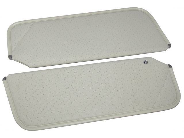 SUNVISOR SET, Ivory / White, Perforated Grain, 1 Pin Style w/ set screw (screw will face down on RH side, up on LH side, just like original), Repro