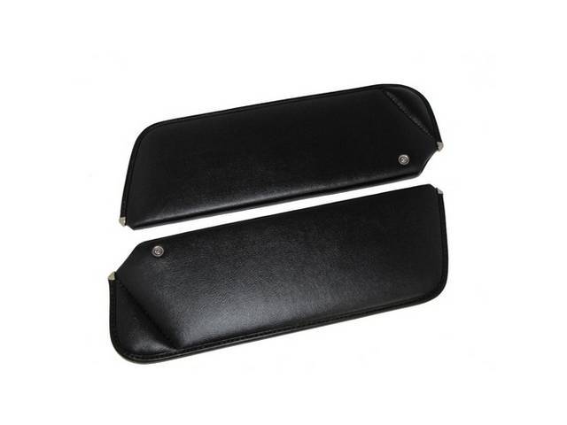 SUNVISOR SET, Black, Madrid Grain, 1 Pin Style, OE style w/ correct set screw (screw will face down on RH side, up on LH side, just like original), Repro