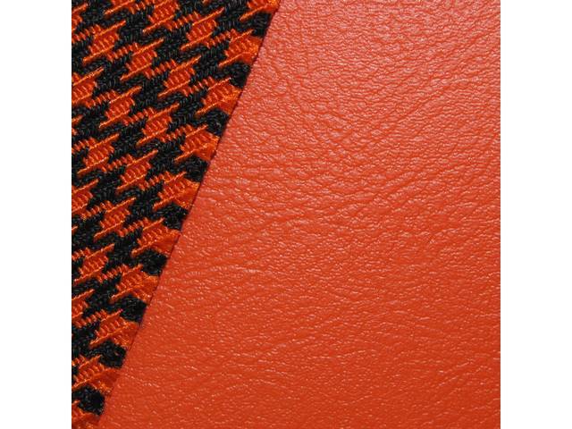UPHOLSTERY SET, Sport Seat Custom, Front Buckets Only, Dlx Houndstooth, Orange, Madrid Grain Vinyl W/ Houndstooth Cloth Inserts, fits original seat frames
