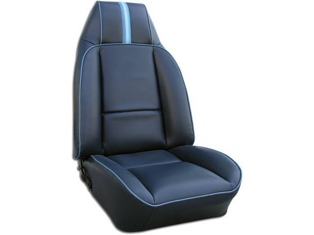 Dark Blue Premium Front Bucket Upholstery Set, Dlx Vinyl, Pair, Concours Legendary Auto Interior reproduction