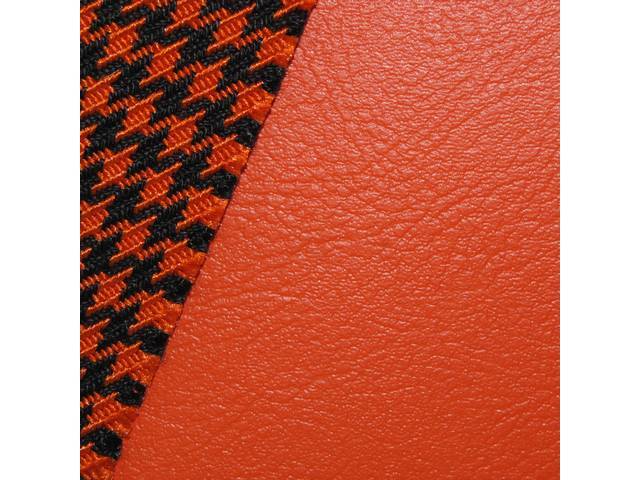 Restoration Quality Front Bucket and Fixed Rear Seat Upholstery Set, Deluxe Orange Madrid Grain Vinyl w/ Black & Orange Houndstooth inserts, Reproduction for (1969)