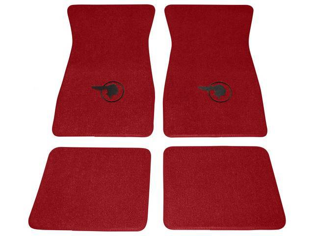 FLOOR MATS, Carpet, Raylon (Loop Style), Red w/ *Indian Head* design in black, (4)