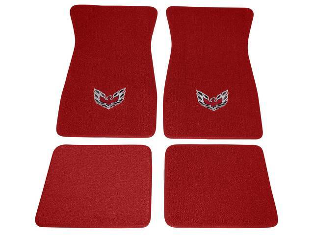 FLOOR MATS, Carpet, Raylon (Loop Style), Red w/ *Flaming Bird* design in red, silver and black, (4)