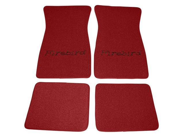 FLOOR MATS, Carpet, Raylon (Loop Style), Red w/ *Firebird* in black lettering, (4)