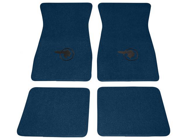 Carpet Floor Mats, Raylon Loop, 4-piece, Medium Blue w/ *Indian Head* design in black