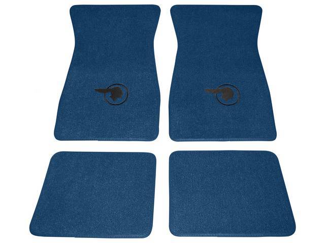 FLOOR MATS, Carpet, Raylon (Loop Style), Bright Blue w/ *Indian Head* design in black, (4)