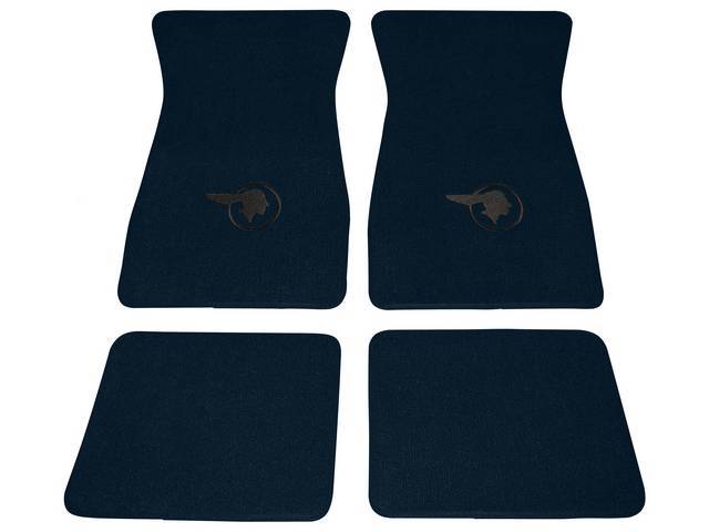 FLOOR MATS, Carpet, Raylon (Loop Style), Dark Blue w/ *Indian Head* design in black, (4)