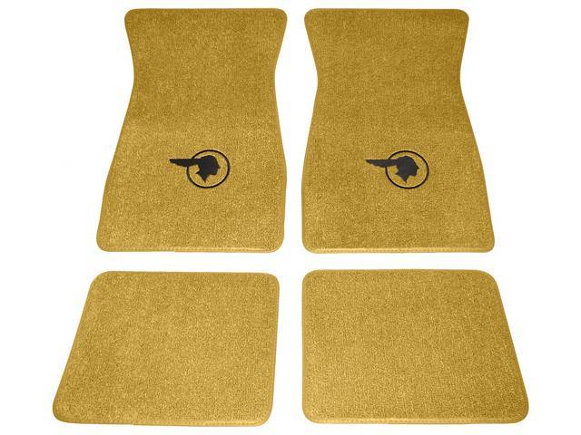 FLOOR MATS, Carpet, Raylon (Loop Style), Gold w/ *Indian Head* design in black, (4)