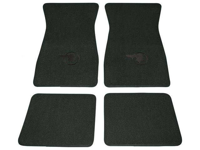 FLOOR MATS, Carpet, Raylon (Loop Style), Dark Green w/ *Indian Head* design in black, (4)