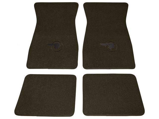 FLOOR MATS, Carpet, Raylon (Loop Style), Dark Saddle w/ *Flaming Bird* design in red, silver and black, (4)