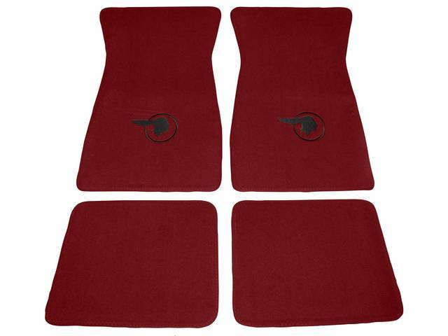 FLOOR MATS, Carpet, Cut Pile, Red w/ *Indian Head* design in black, (4)