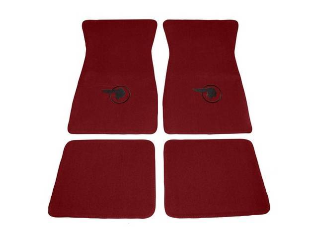 FLOOR MATS, Carpet, Cut Pile, Red w/ *Indian Head* design in black, (4)