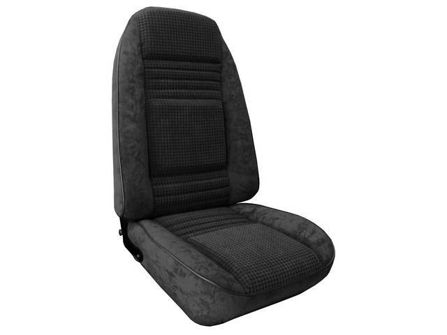 Premium Upholstery Set, Front Buckets, Dlx Cloth, Black, Lombardi Cloth W/ Hobnail Cloth for (79-80)
