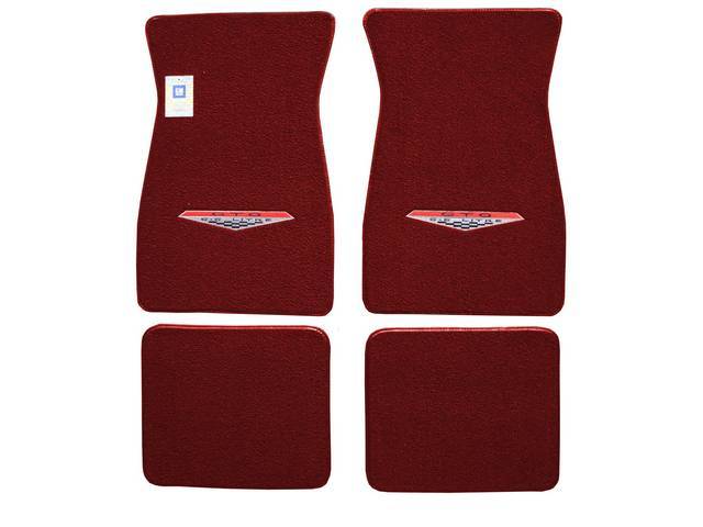 FLOOR MATS, Carpet, raylon (loop style), red w/ *GTO 6.5 LITRE* shield (1964-67 design) in red and silver surround on front mats, (4)