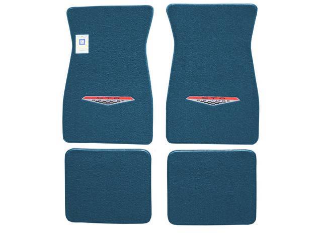 Carpet Floor Mats, Raylon Loop, 4-piece, Medium Blue w/ *GTO 6.5 LITRE* shield in red and silver surround on front mats
