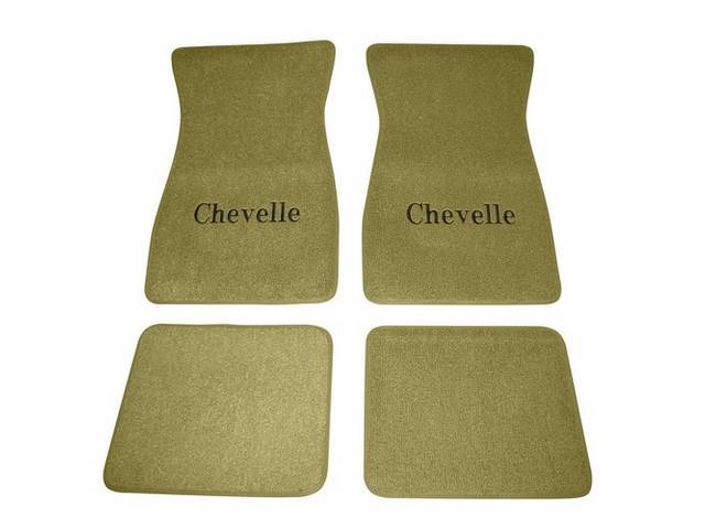 FLOOR MATS, Carpet, Raylon (Loop Style), Ivy Gold w/ *Chevelle* in black lettering, (4)