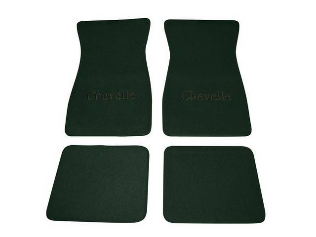 FLOOR MATS, Carpet, Raylon (Loop Style), Dark Green w/ *Chevelle* in black lettering, (4)