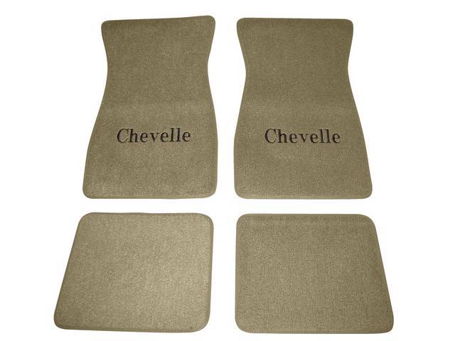 FLOOR MATS, Carpet, Raylon (Loop Style), Sandalwood w/ *Chevelle* in black lettering, (4)