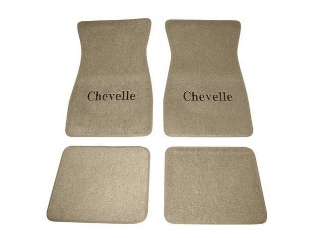 FLOOR MATS, Carpet, Raylon (Loop Style), Fawn w/ *Chevelle* in black lettering, (4)