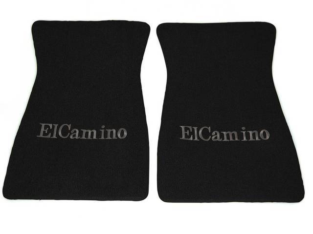 FLOOR MATS, Carpet, Raylon (Loop Style), Black w/ *El Camino* in silver lettering, (2)