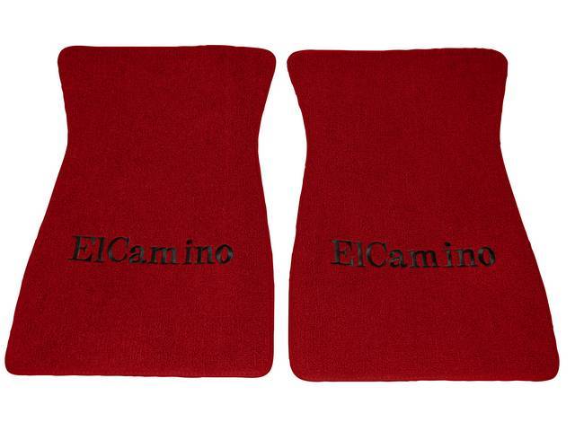 FLOOR MATS, Carpet, Raylon (Loop Style), Red w/ *El Camino* in black lettering, (2)