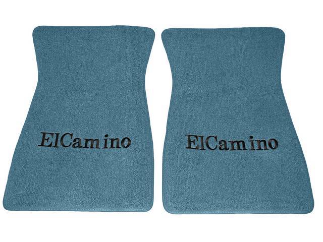 FLOOR MATS, Carpet, Raylon (Loop Style), Medium Blue w/ *El Camino* in black lettering, (2)