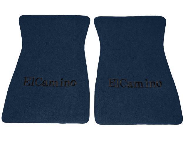 Carpet Floor Mats, Raylon Loop, 2-piece, Medium Blue w/ *El Camino* in black lettering