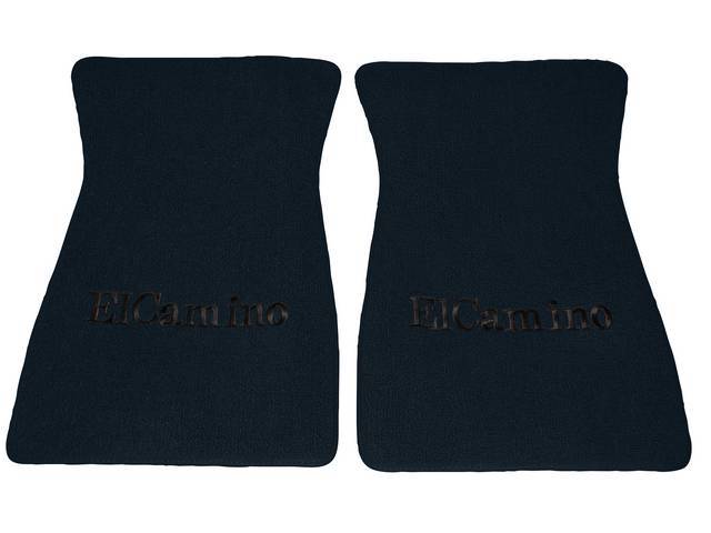 FLOOR MATS, Carpet, Raylon (Loop Style), Dark Blue w/ *El Camino* in black lettering, (2)