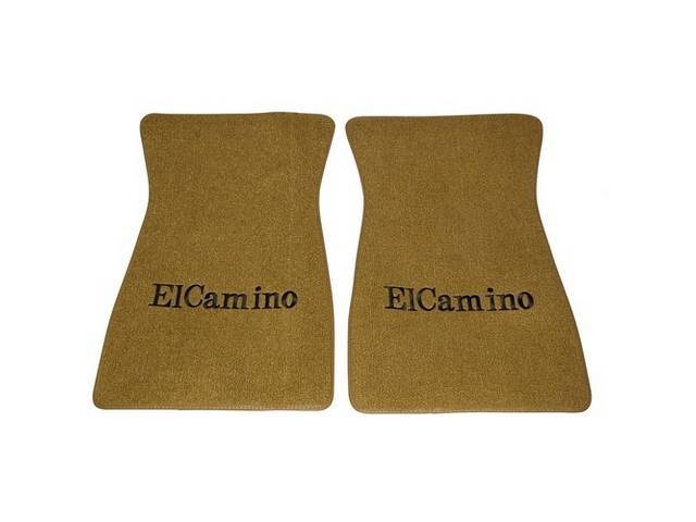 FLOOR MATS, Carpet, Raylon (Loop Style), Gold w/ *El Camino* in black lettering, (2)