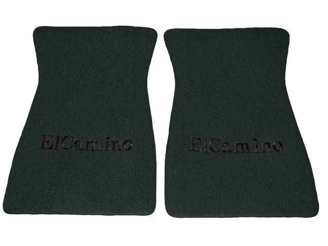FLOOR MATS, Carpet, Raylon (Loop Style), Dark Green w/ *El Camino* in black lettering, (2)