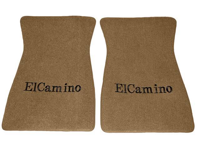 FLOOR MATS, Carpet, Raylon (Loop Style), Saddle w/ *El Camino* in black lettering, (2)