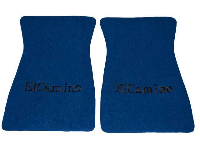 FLOOR MATS, Carpet, Raylon (Loop Style), Bright Blue w/ *El Camino* in black lettering, (2)