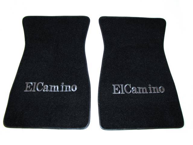 FLOOR MATS, Carpet, Cut Pile, Black w/ *El Camino* in silver lettering, (2)