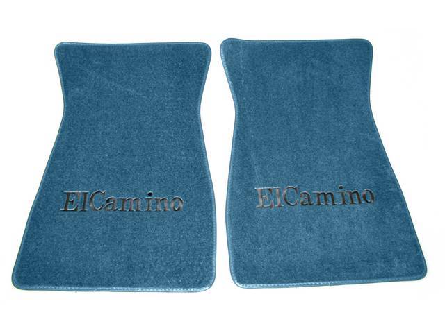 FLOOR MATS, Carpet, Cut Pile, Medium Blue w/ *El Camino* in black lettering, (2)