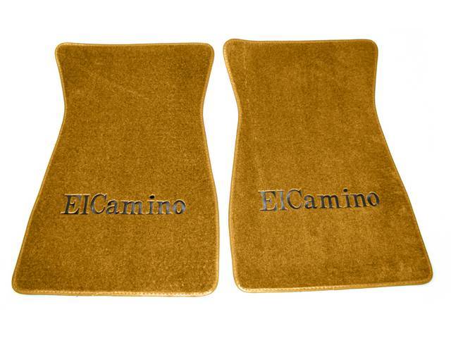 FLOOR MATS, Carpet, Cut Pile, Medium Chamois (Brown) w/ *El Camino* in black lettering, (2)