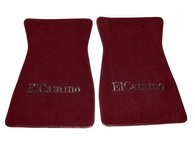 FLOOR MATS, Carpet, Cut Pile, Oxblood (Darkest Red) w/ *El Camino* in black lettering, (2)