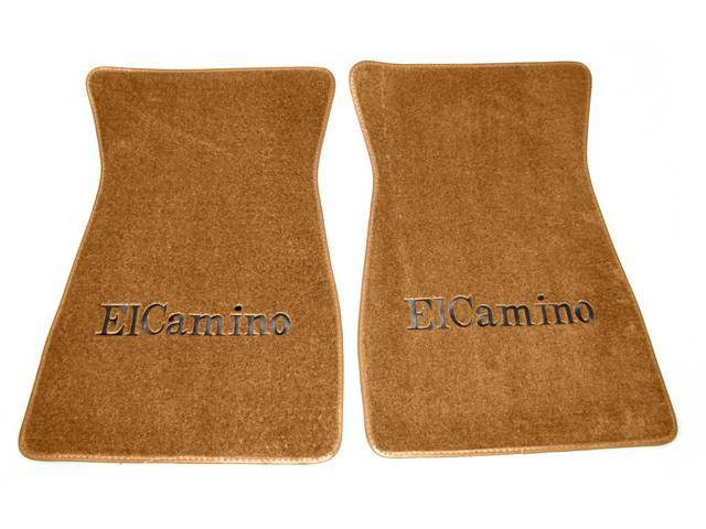 FLOOR MATS, Carpet, Cut Pile, Dark Saddle w/ *El Camino* in black lettering, (2)