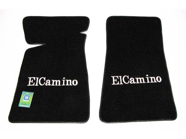 FLOOR MATS, Carpet, Cut Pile, Black w/ *El Camino* in silver lettering, (2)