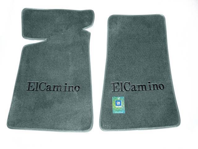 FLOOR MATS, Carpet, Cut Pile, Powder Blue (Medium Blue) w/ *El Camino* in black lettering, (2)