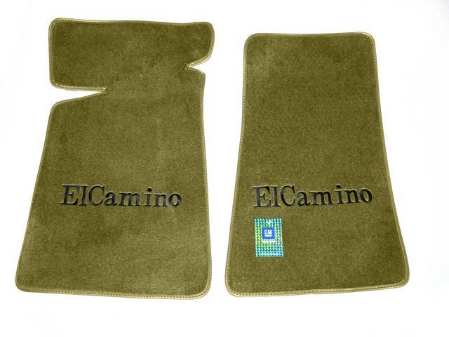 FLOOR MATS, Carpet, Cut Pile, Waxberry (Light Green-Gold) w/ *El Camino* in black lettering, (2)
