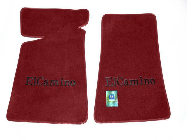 FLOOR MATS, Carpet, Cut Pile, Carmine (Medium Red) w/ *El Camino* in black lettering, (2)