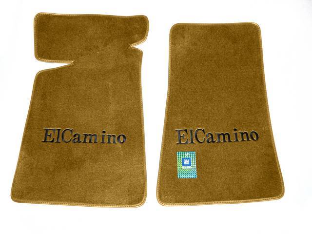FLOOR MATS, Carpet, Cut Pile, Camel Tan w/ *El Camino* in black lettering, (2)