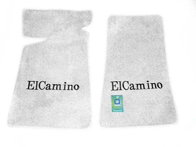 FLOOR MATS, Carpet, Cut Pile, Dove (Dark Gray) w/ *El Camino* in black lettering, (2)