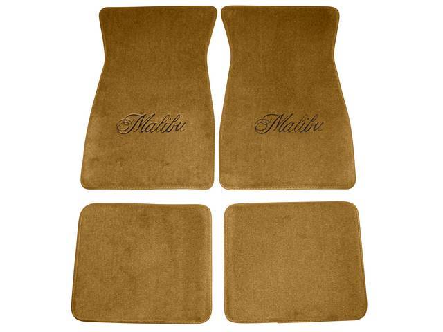 FLOOR MATS, Carpet, Cut Pile, Doeskin (Lighter than CH-CFM-6-3S2) w/ *Malibu* in black lettering, (4)