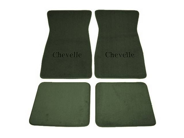 FLOOR MATS, Carpet, Cut Pile, Green w/ *Chevelle* in black lettering, (4)