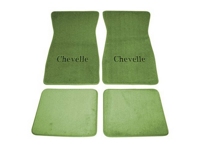 FLOOR MATS, Carpet, Cut Pile, Willow Green w/ *Chevelle* in black lettering, (4)